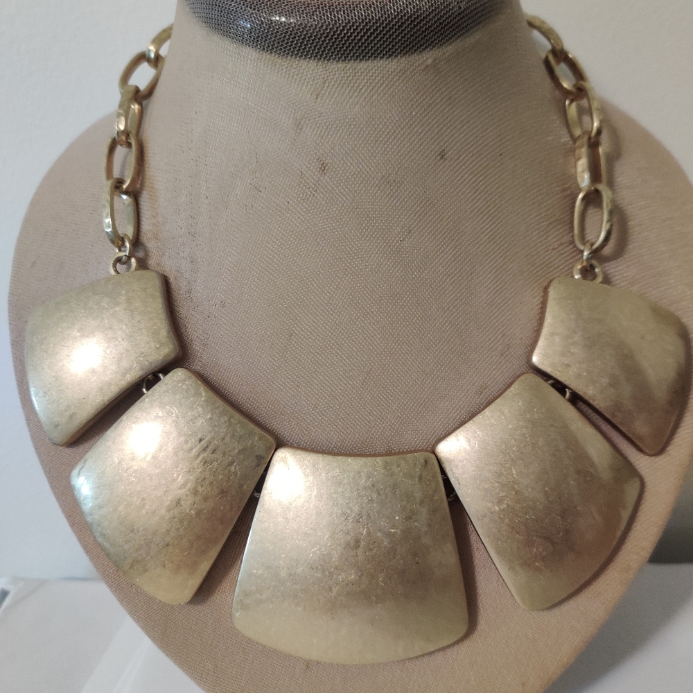 Vintage KJL Kenneth Jay Lane Tribal "Gladiator" Statement Necklace Matte Gold